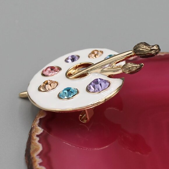 Artist palette pin brooch necklace pendant jewelry fashion new white gold tone - Picture 5 of 12